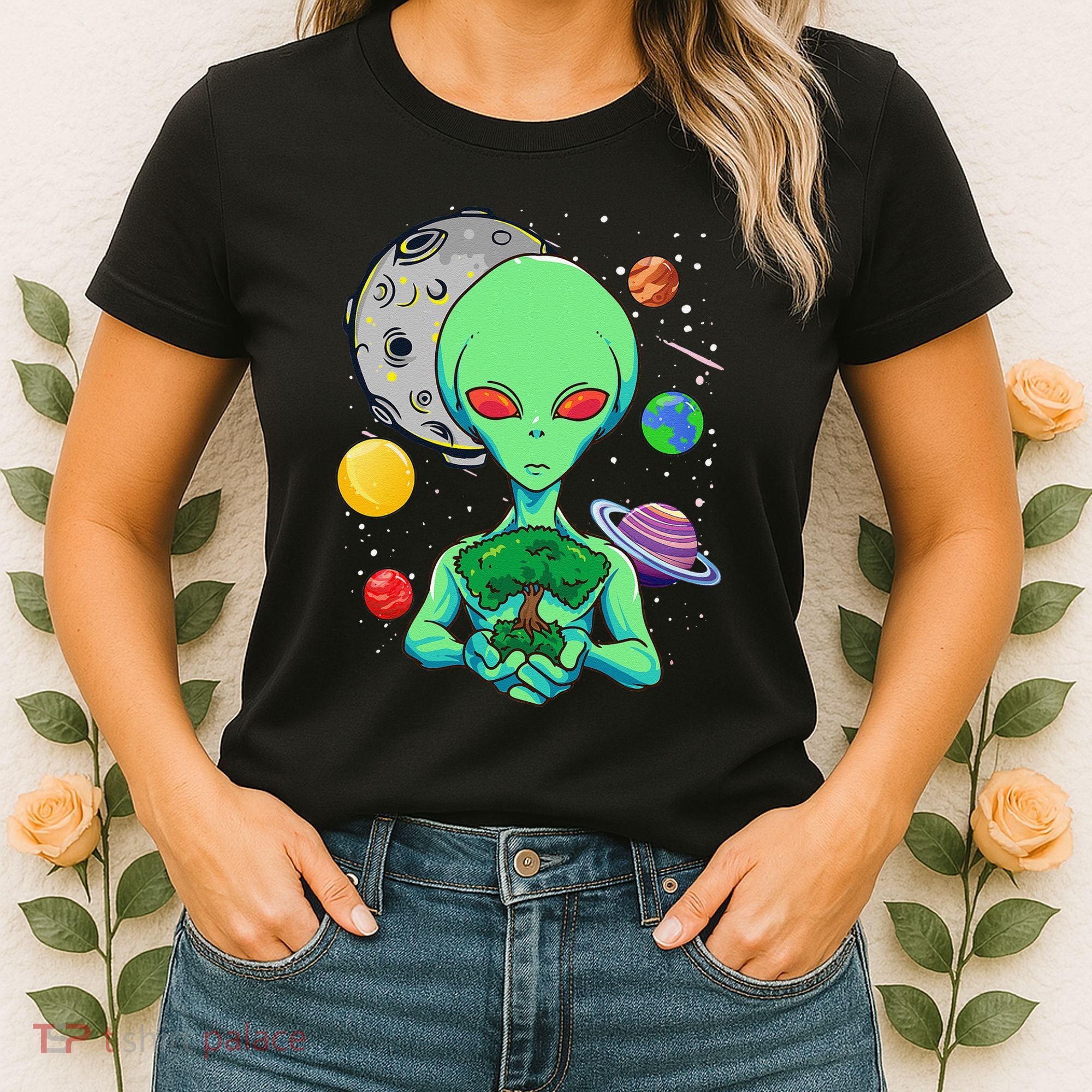 Space Day Celebration Cosmic Alien Tree Of Life Earth Day Women's T-Shirt