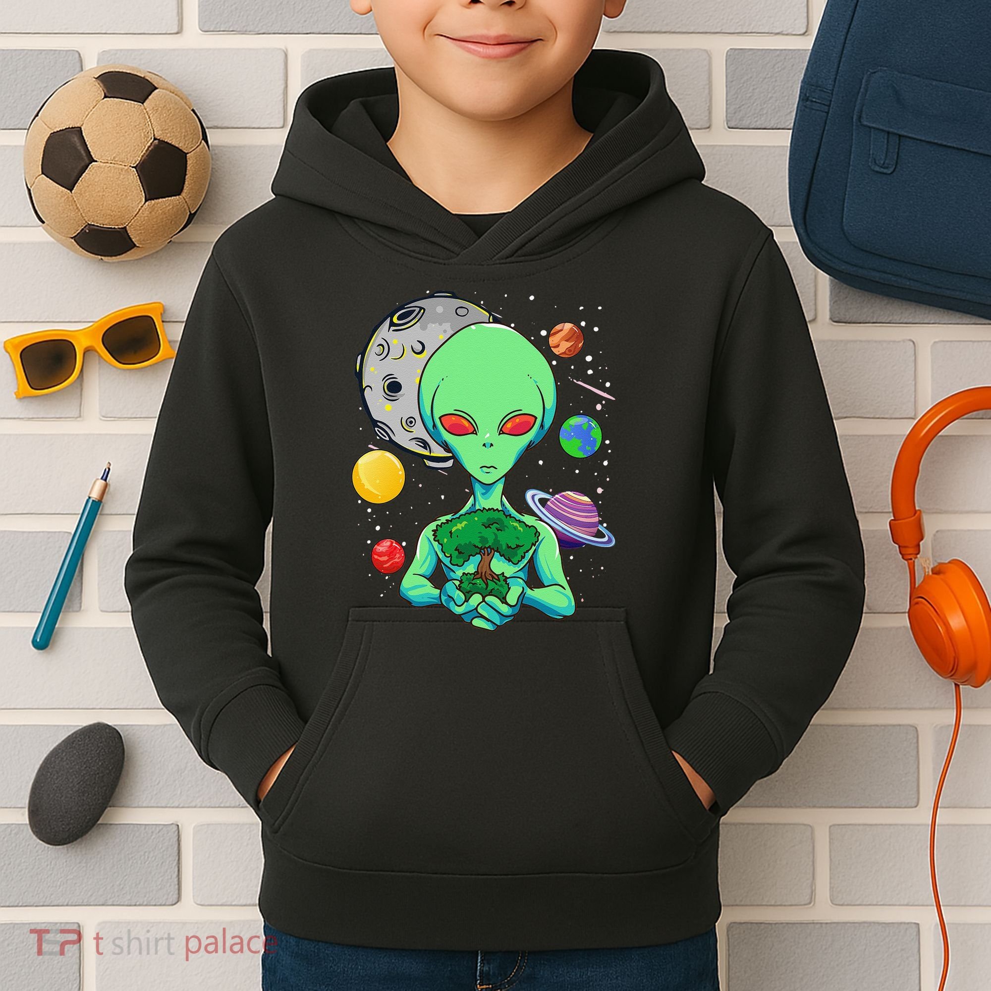 Space Day Celebration Cosmic Alien Tree Of Life Earth Day Kids Hoodie