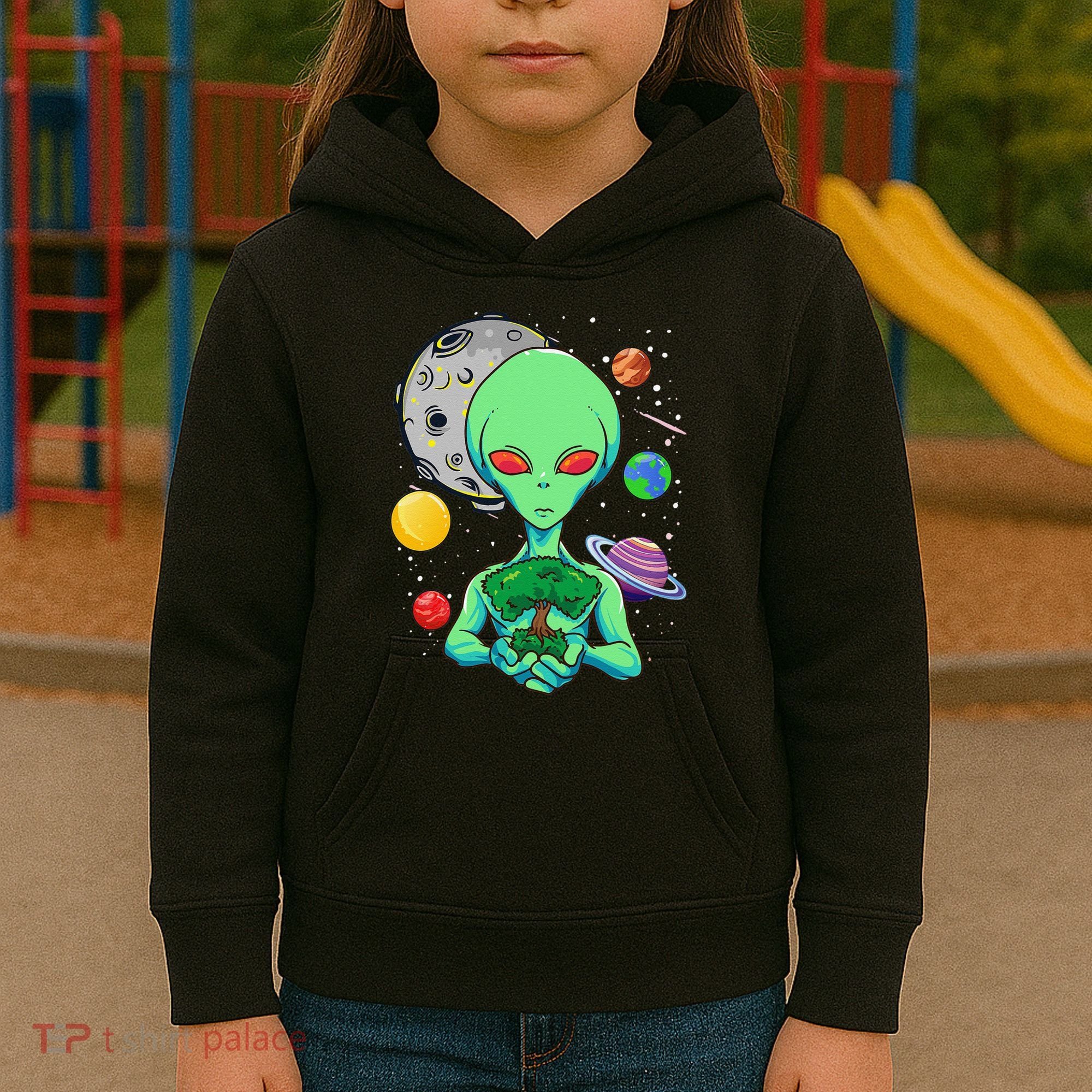 Space Day Celebration Cosmic Alien Tree Of Life Earth Day Kids Hoodie