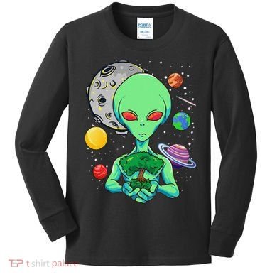 Space Day Celebration Cosmic Alien Tree Of Life Earth Day Kids Long Sleeve Shirt
