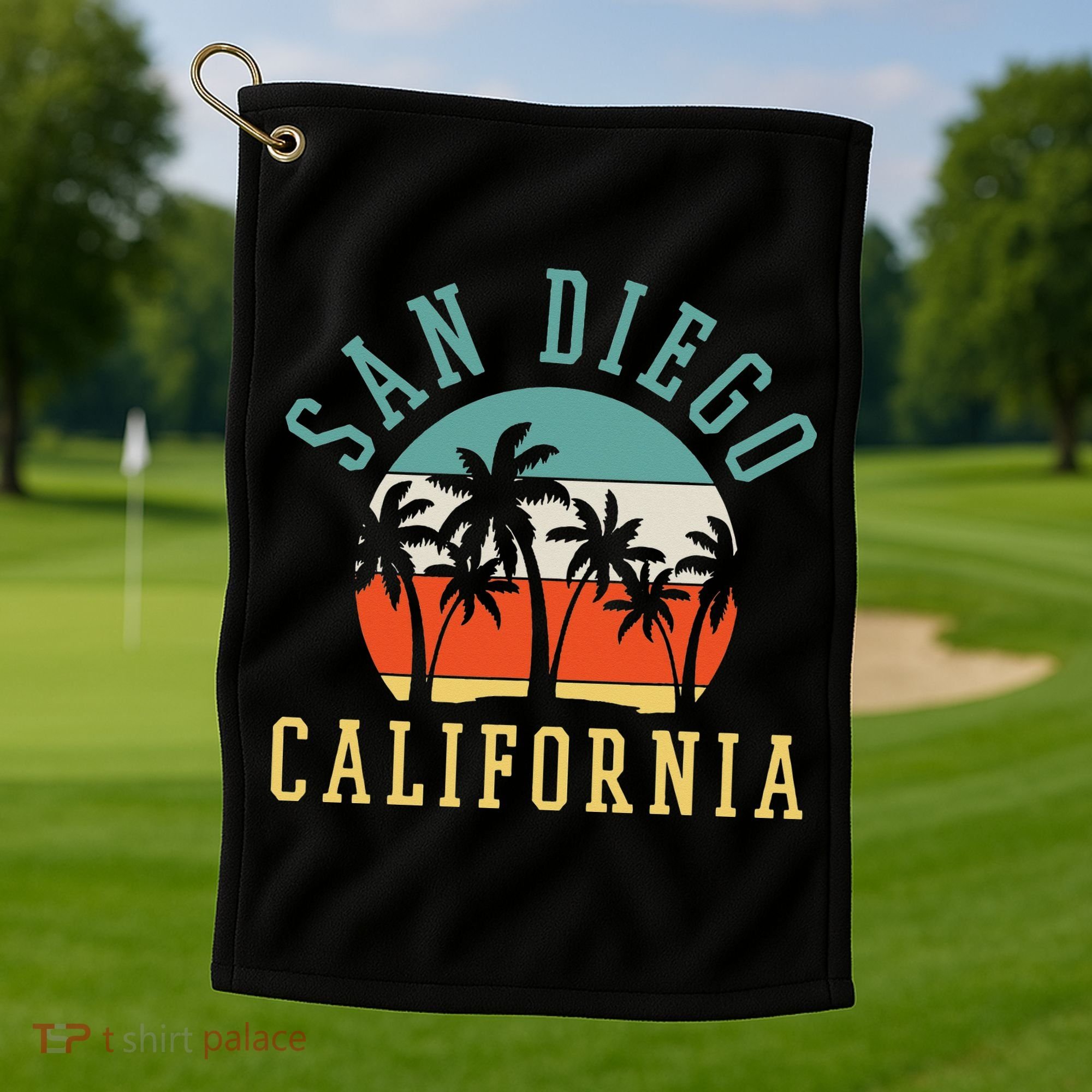 San Diego California Summer Vacation Retro Golf Towel