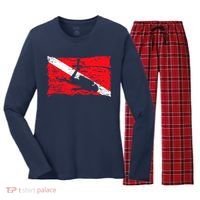 Scuba Diving Diver Down Flag Awesome Marine Diver Dive Gift Women's Long Sleeve Flannel Pajama Set  thumb 0