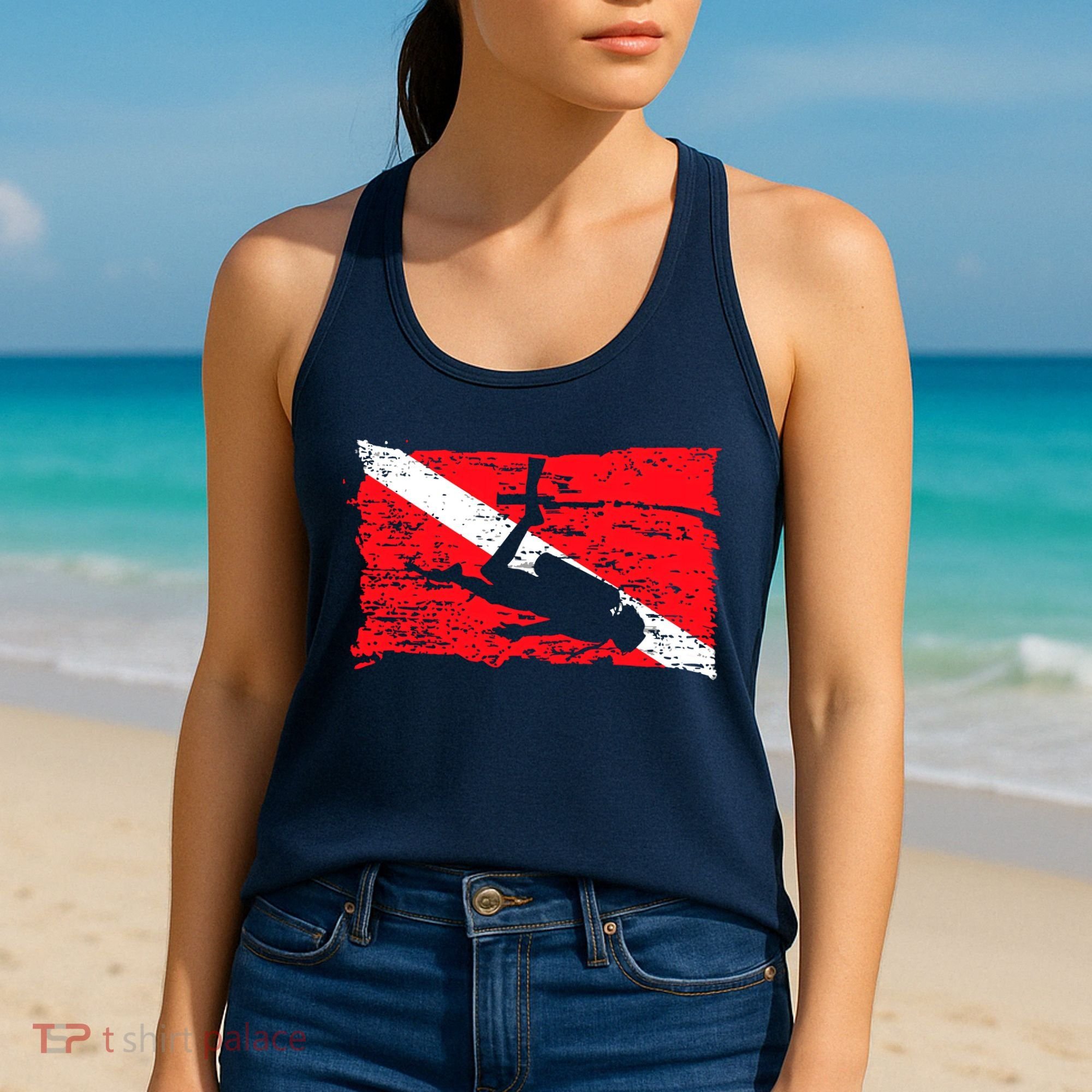 Scuba Diving Diver Down Flag Awesome Marine Diver Dive Gift Women's Tank Top