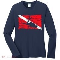 Scuba Diving Diver Down Flag Awesome Marine Diver Dive Gift Women's Long Sleeve Shirt thumb 0