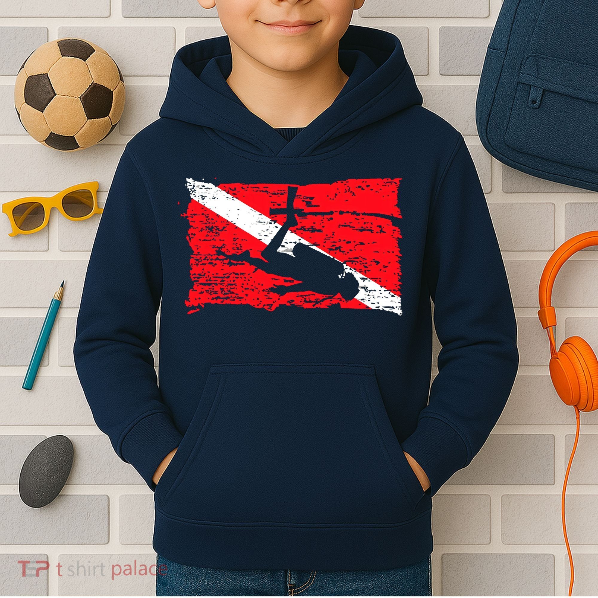 Scuba Diving Diver Down Flag Awesome Marine Diver Dive Gift Kids Hoodie