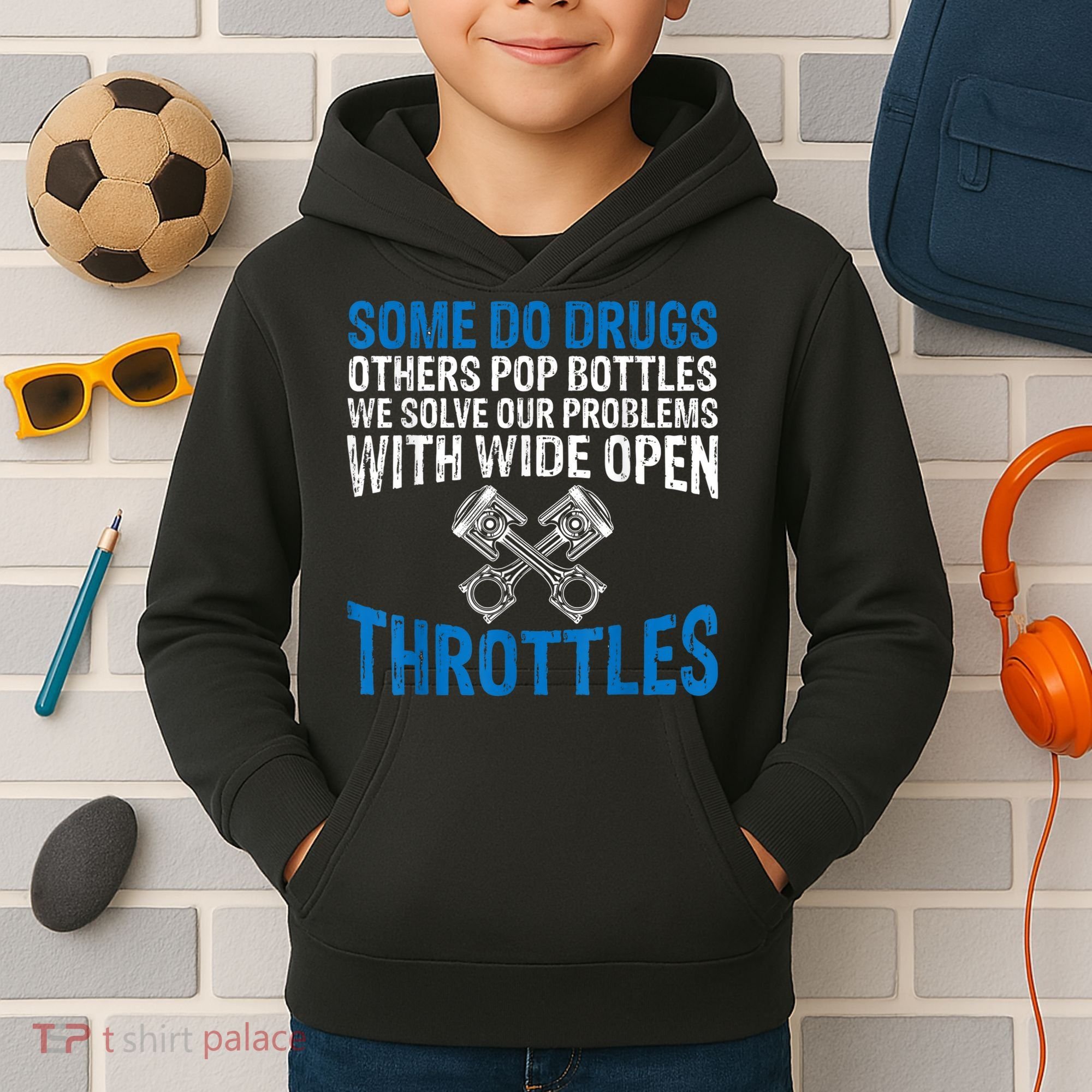 Some Do Drugs Other Pop BOTTLES Funny Mechanic Kids Hoodie