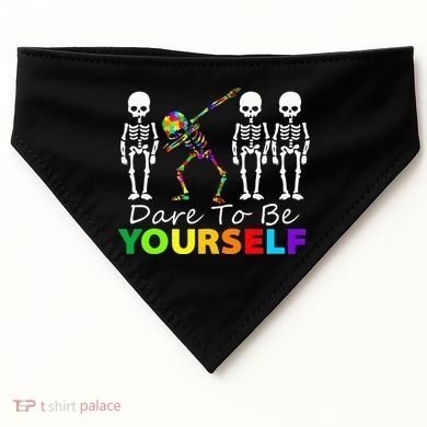 Skeleton Dabbing Dare To Be Yourself Funny Autism USA-Made Doggie Bandana