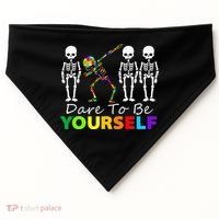 Skeleton Dabbing Dare To Be Yourself Funny Autism USA-Made Doggie Bandana thumb 0