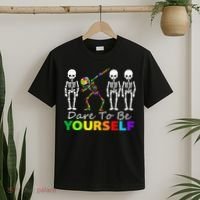 Skeleton Dabbing Dare To Be Yourself Funny Autism T-Shirt thumb 2