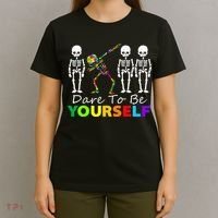 Skeleton Dabbing Dare To Be Yourself Funny Autism T-Shirt thumb 4