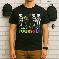 Skeleton Dabbing Dare To Be Yourself Funny Autism T-Shirt thumb 6