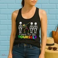 Skeleton Dabbing Dare To Be Yourself Funny Autism Women's Tank Top thumb 2