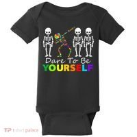 Skeleton Dabbing Dare To Be Yourself Funny Autism Baby Bodysuit thumb 0