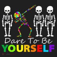 Skeleton Dabbing Dare To Be Yourself Funny Autism Hat thumb 2