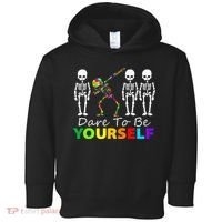 Skeleton Dabbing Dare To Be Yourself Funny Autism Toddler Hoodie thumb 0