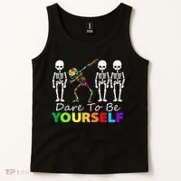 Skeleton Dabbing Dare To Be Yourself Funny Autism Tank Top thumb 2