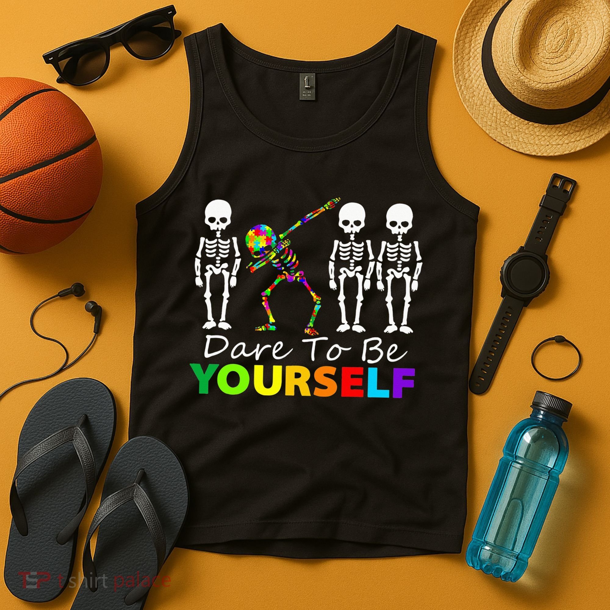 Skeleton Dabbing Dare To Be Yourself Funny Autism Tank Top