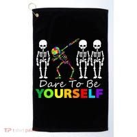 Skeleton Dabbing Dare To Be Yourself Funny Autism Golf Towel thumb 0