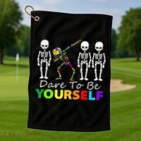 Skeleton Dabbing Dare To Be Yourself Funny Autism Golf Towel thumb 1