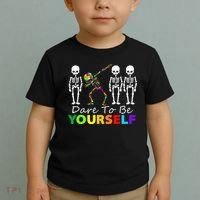 Skeleton Dabbing Dare To Be Yourself Funny Autism Toddler T-Shirt thumb 2
