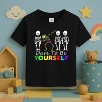 Skeleton Dabbing Dare To Be Yourself Funny Autism Toddler T-Shirt thumb 3