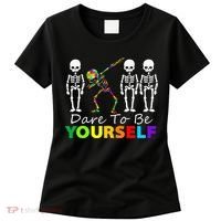Skeleton Dabbing Dare To Be Yourself Funny Autism Women's T-Shirt thumb 0