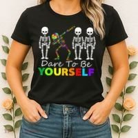 Skeleton Dabbing Dare To Be Yourself Funny Autism Women's T-Shirt thumb 2