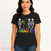 Skeleton Dabbing Dare To Be Yourself Funny Autism Women's T-Shirt thumb 4
