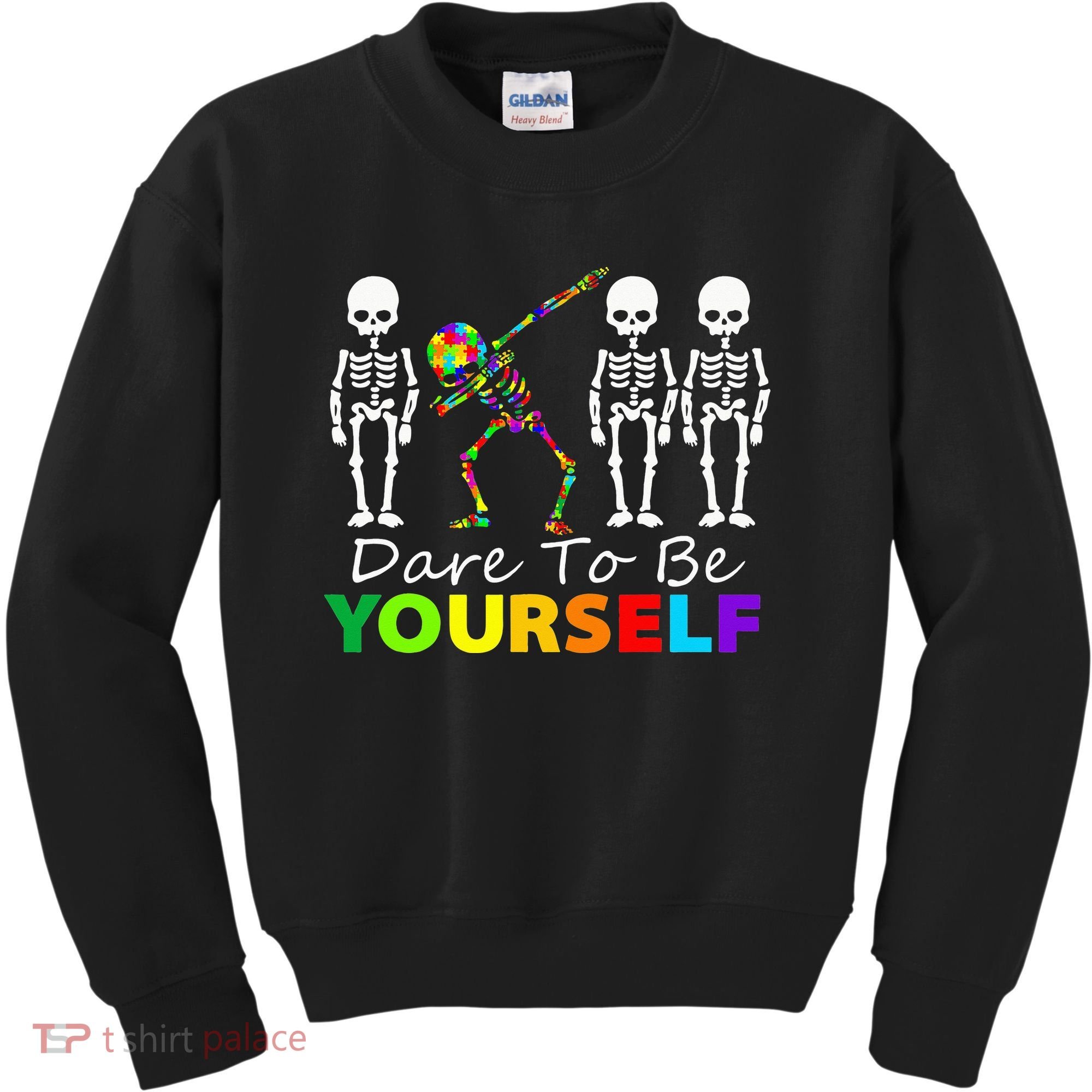 Skeleton Dabbing Dare To Be Yourself Funny Autism Kids Sweatshirt