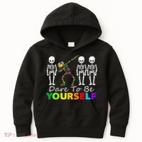 Skeleton Dabbing Dare To Be Yourself Funny Autism Kids Hoodie thumb 0