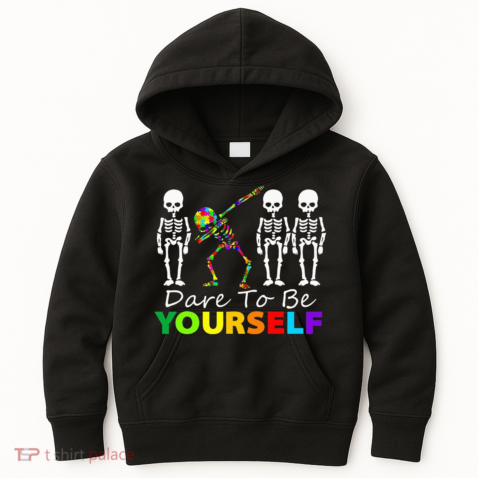 Skeleton Dabbing Dare To Be Yourself Funny Autism Kids Hoodie