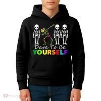 Skeleton Dabbing Dare To Be Yourself Funny Autism Kids Hoodie thumb 4