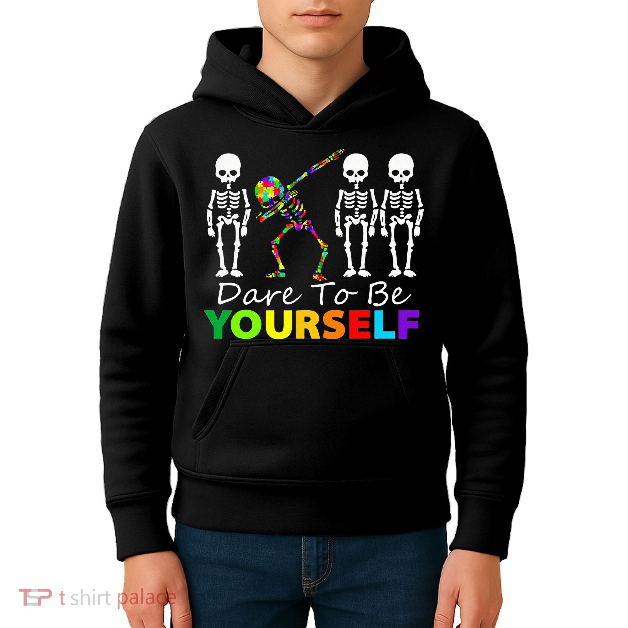 Skeleton Dabbing Dare To Be Yourself Funny Autism Kids Hoodie