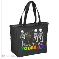 Skeleton Dabbing Dare To Be Yourself Funny Autism Tote Bag thumb 2