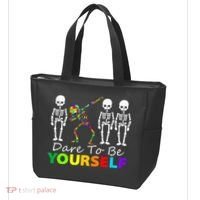 Skeleton Dabbing Dare To Be Yourself Funny Autism Tote Bag thumb 3