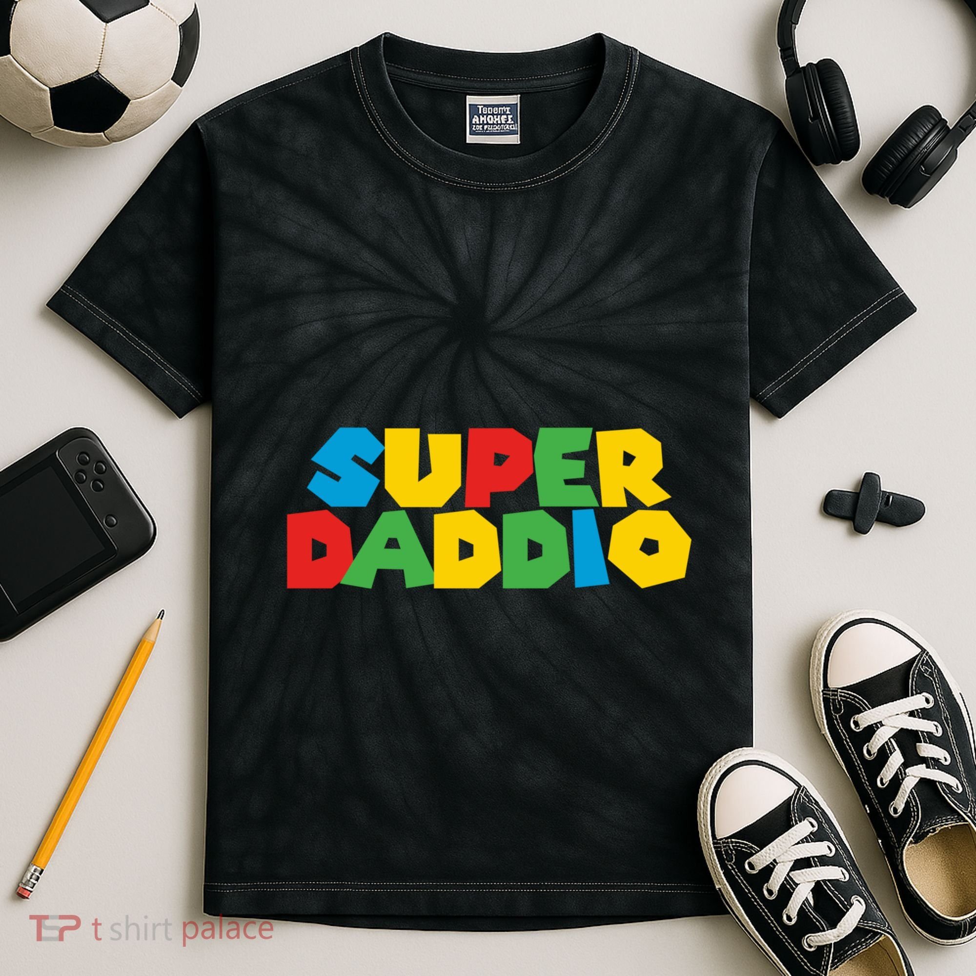 Super Daddio Dad Video Gamer Dad Fathers Day Funny Gift Kids Tie-Dye T-Shirt
