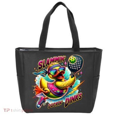 Slammin Duckin Dinks Funny Pickleball Rubber Duck Tote Bag