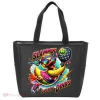Slammin Duckin Dinks Funny Pickleball Rubber Duck Tote Bag thumb 0