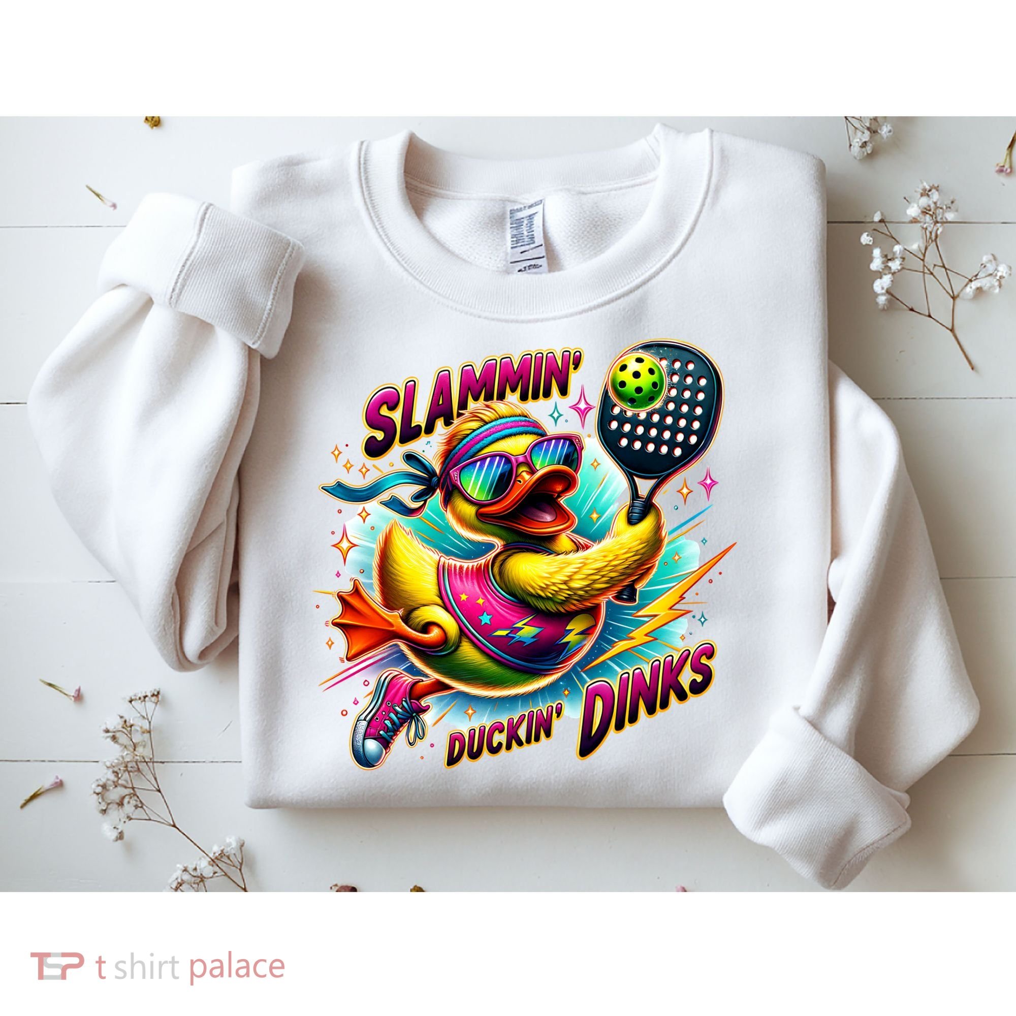 Slammin Duckin Dinks Funny Pickleball Rubber Duck Sweatshirt