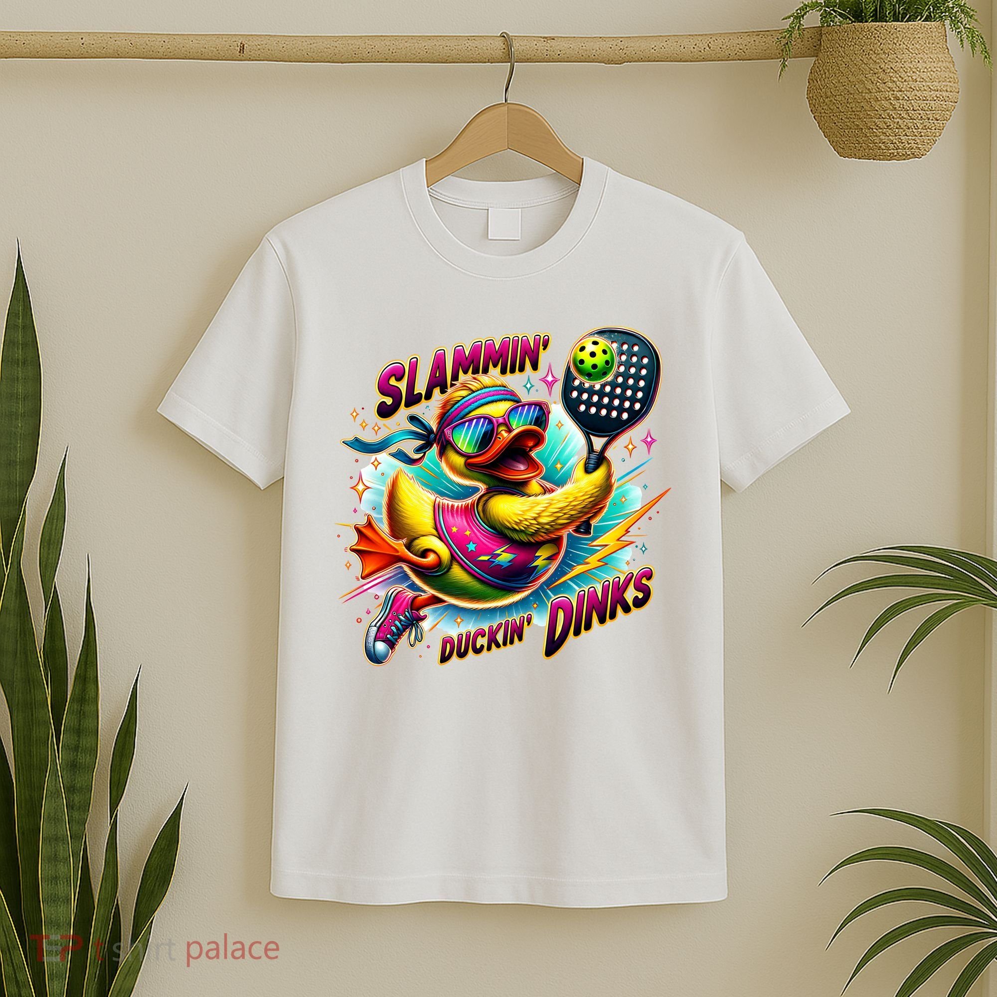 Slammin Duckin Dinks Funny Pickleball Rubber Duck T-Shirt