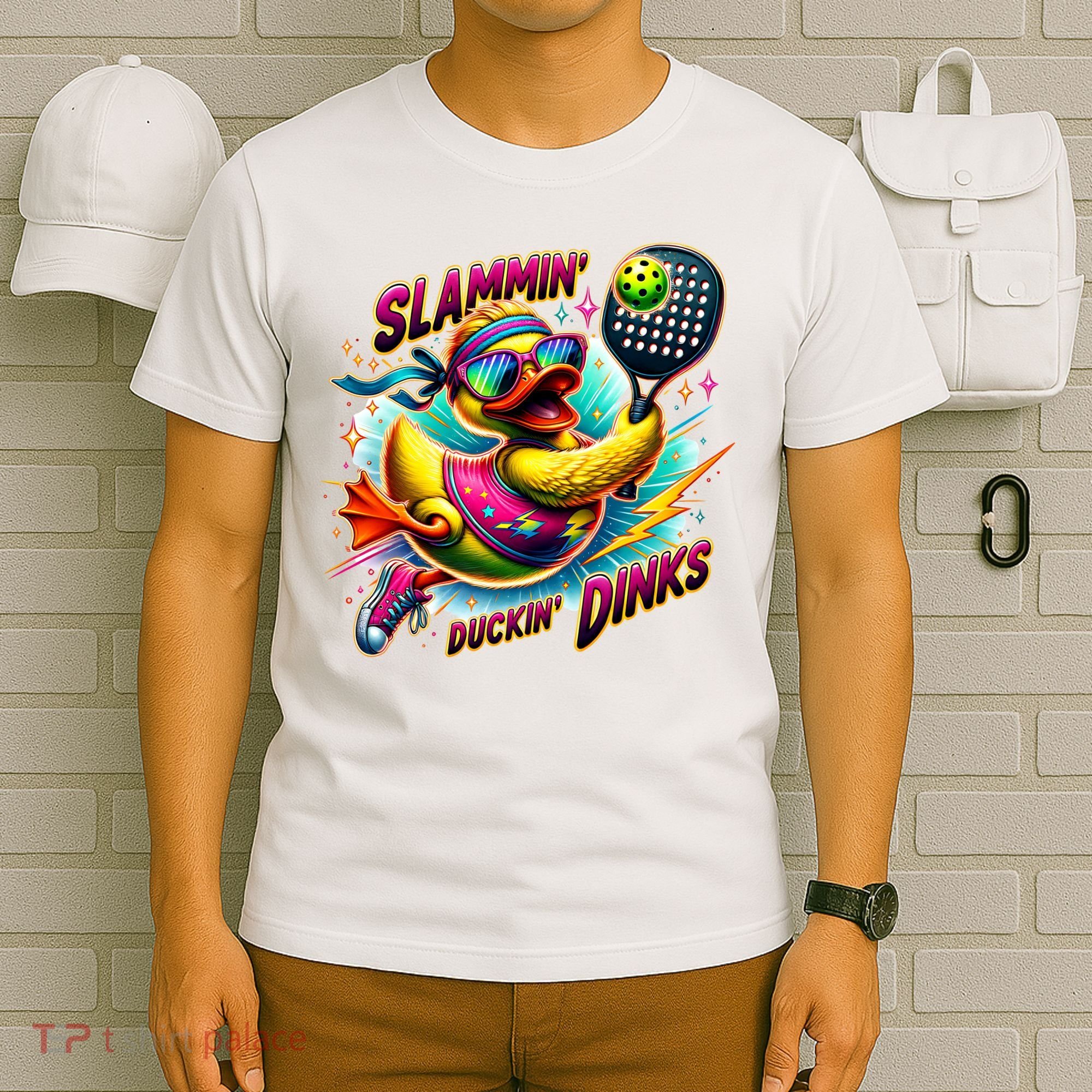 Slammin Duckin Dinks Funny Pickleball Rubber Duck T-Shirt