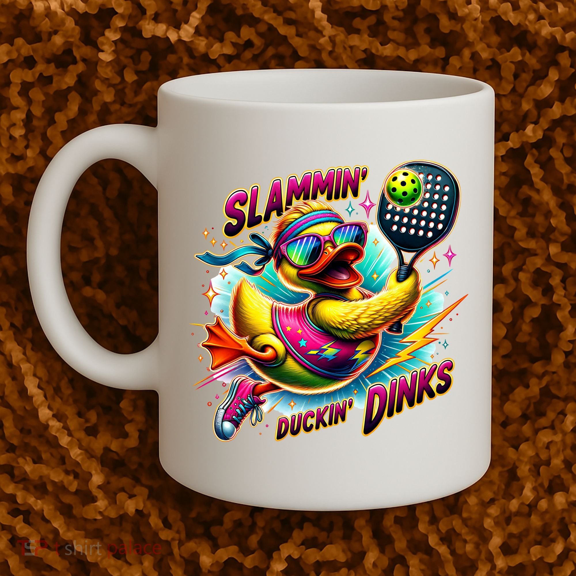 Slammin Duckin Dinks Funny Pickleball Rubber Duck Coffee Mug