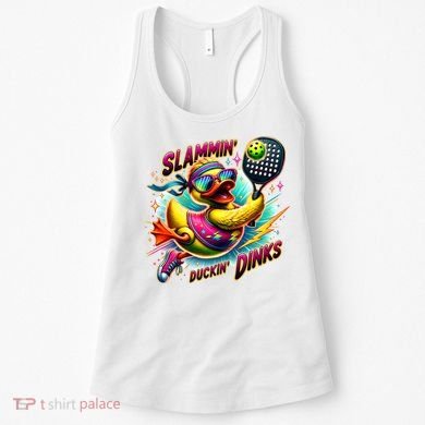 Slammin Duckin Dinks Funny Pickleball Rubber Duck Women's Tank Top