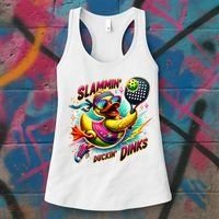 Slammin Duckin Dinks Funny Pickleball Rubber Duck Women's Tank Top thumb 3