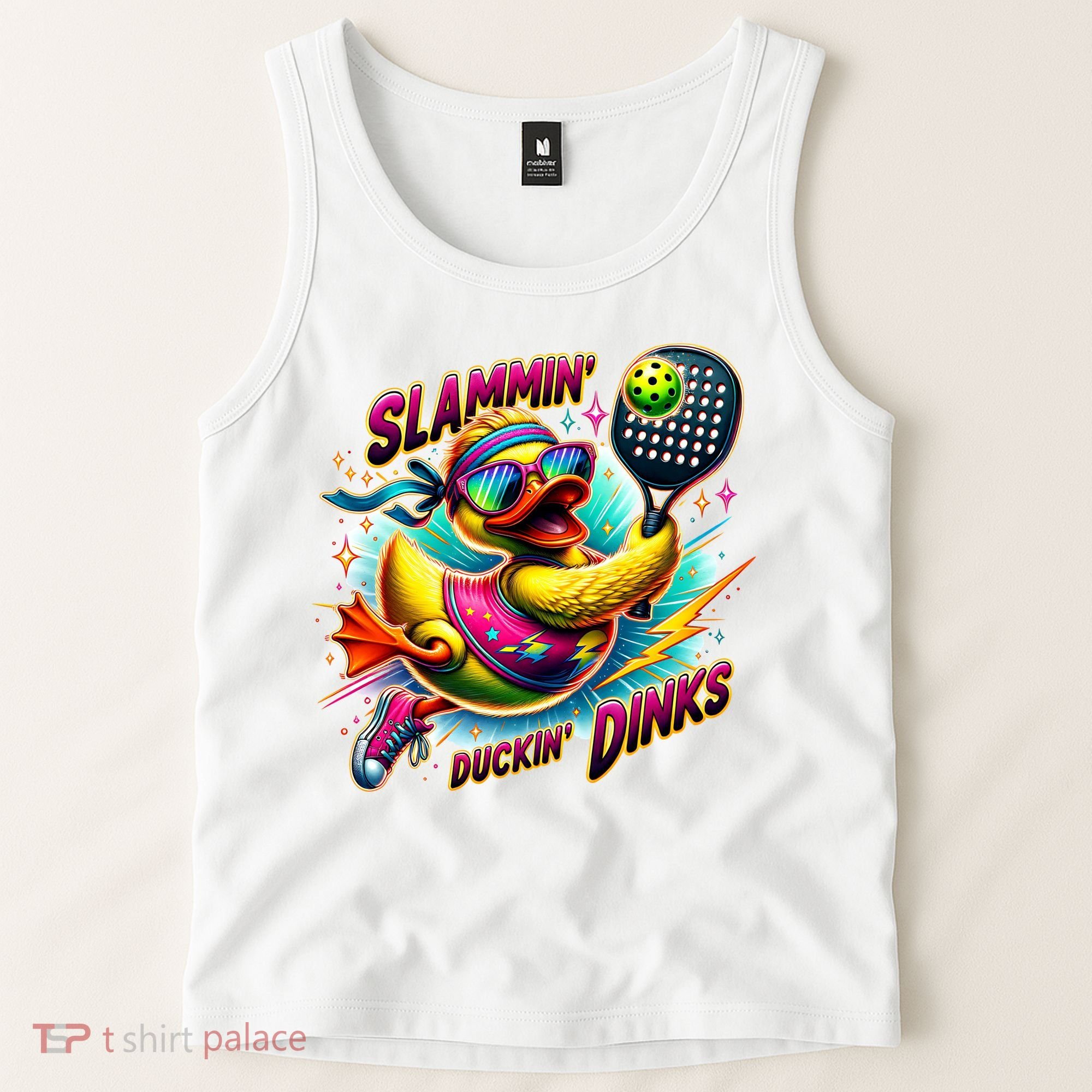Slammin Duckin Dinks Funny Pickleball Rubber Duck Tank Top