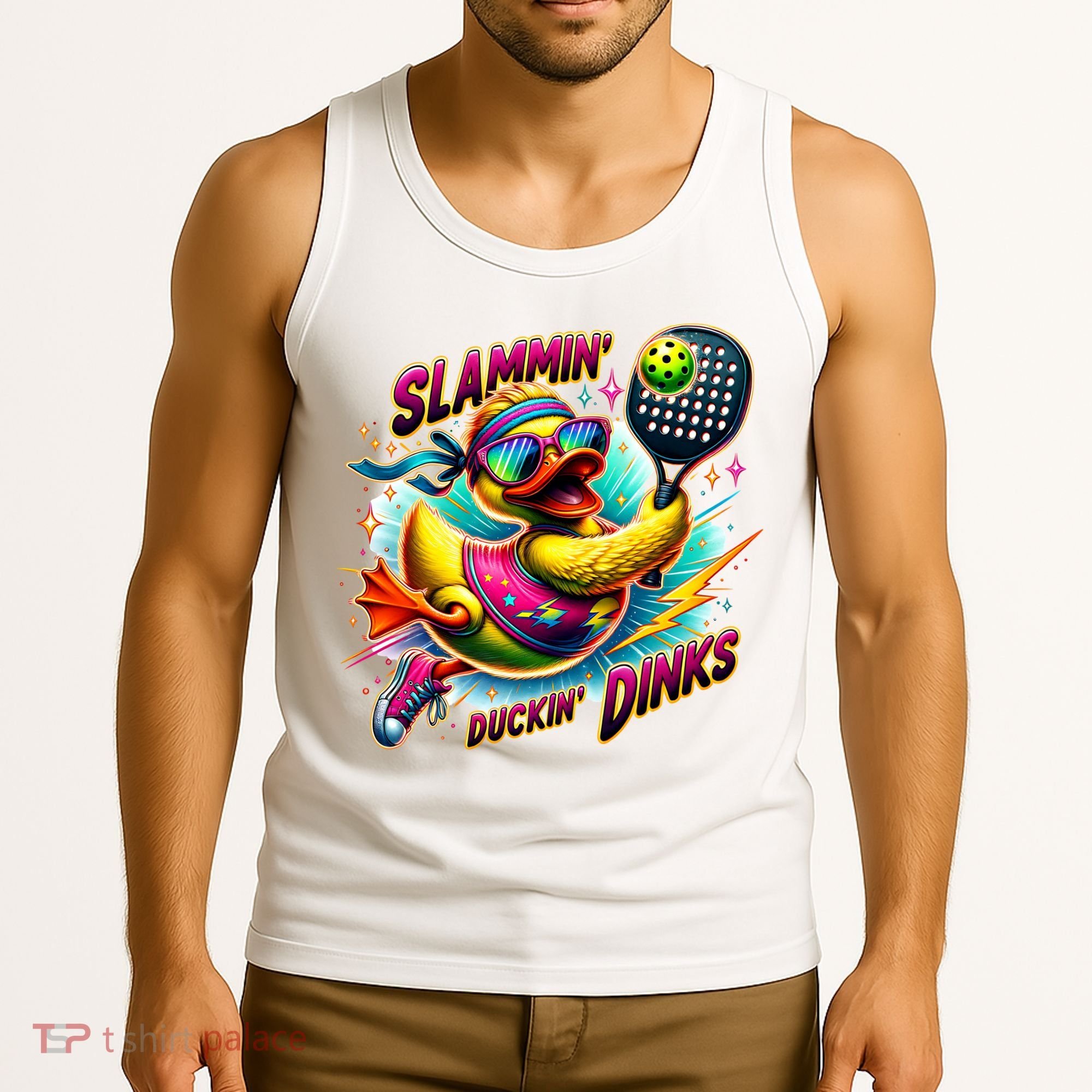 Slammin Duckin Dinks Funny Pickleball Rubber Duck Tank Top