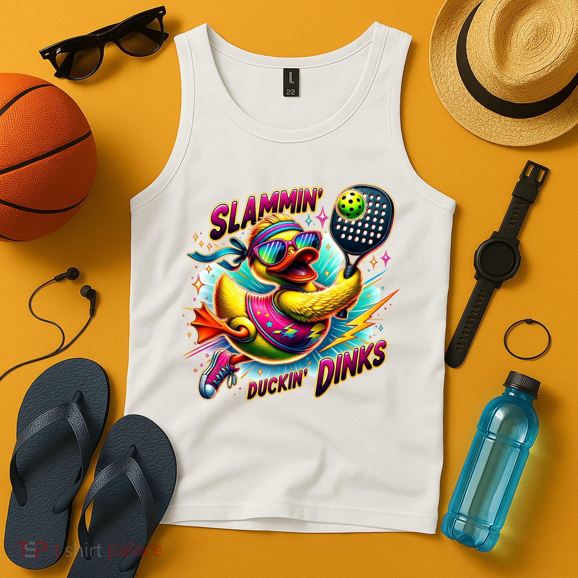 Slammin Duckin Dinks Funny Pickleball Rubber Duck Tank Top