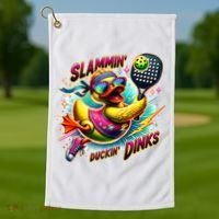 Slammin Duckin Dinks Funny Pickleball Rubber Duck Golf Towel thumb 1