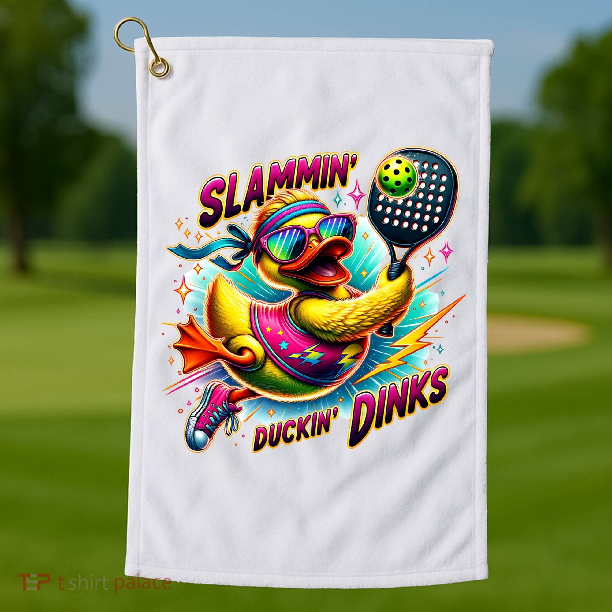 Slammin Duckin Dinks Funny Pickleball Rubber Duck Golf Towel
