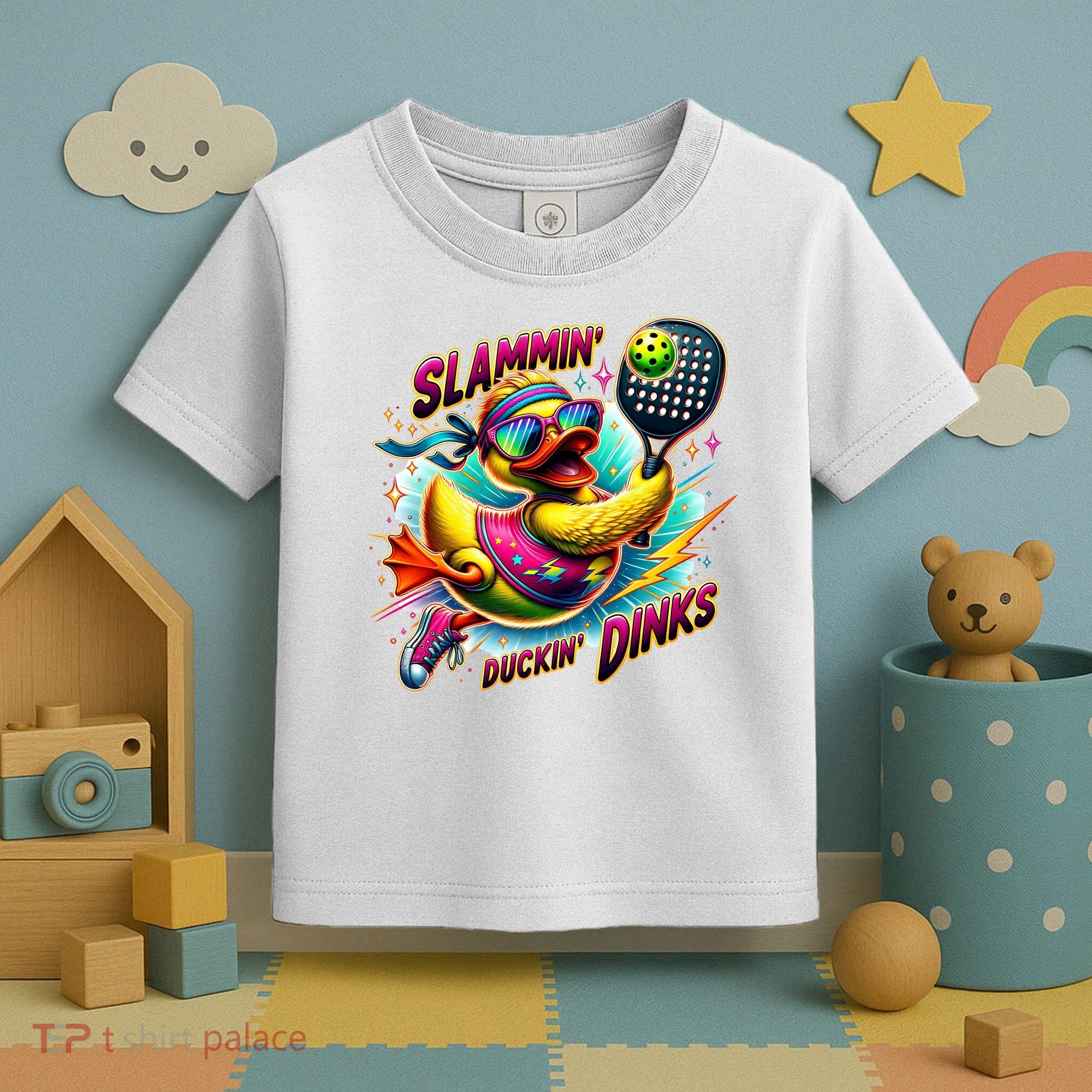 Slammin Duckin Dinks Funny Pickleball Rubber Duck Toddler T-Shirt